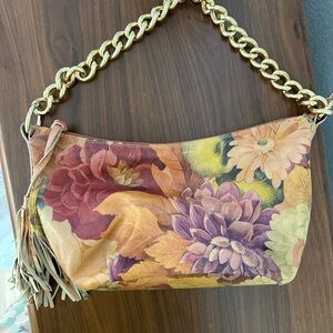 Maurizio Taiuti Italian Floral Leather Shoulder Bag Gold Chain Luxe Boho